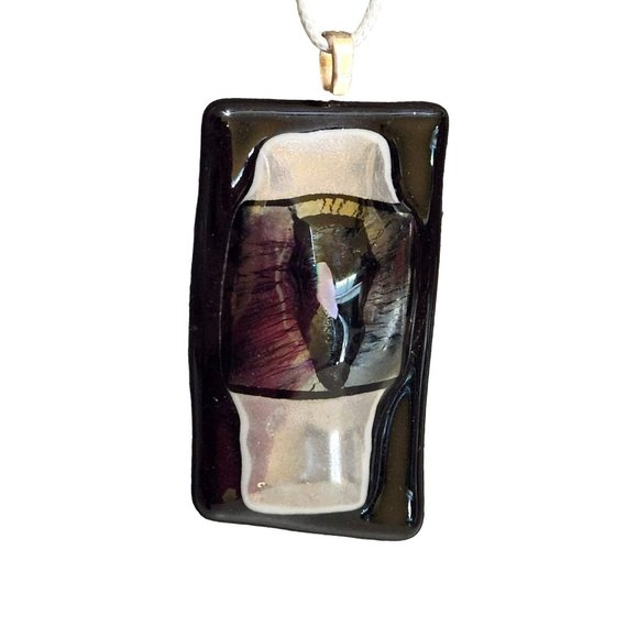 Black Silver Abalone Dichroic Fused Glass Necklace Pendant - Picture 1 of 6